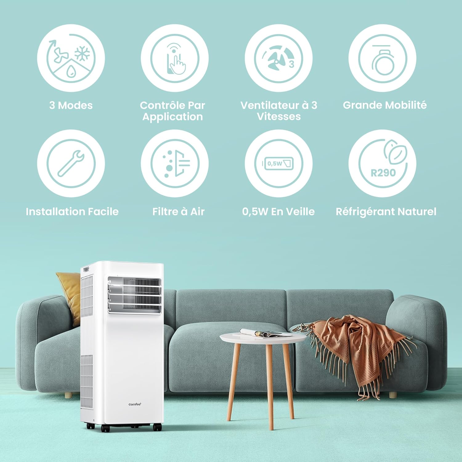 Comfee Breezy Cool 2.6 mobile Klimaanlage 9000 BTU 2,6 kW WLAN App R290 bis 33m²