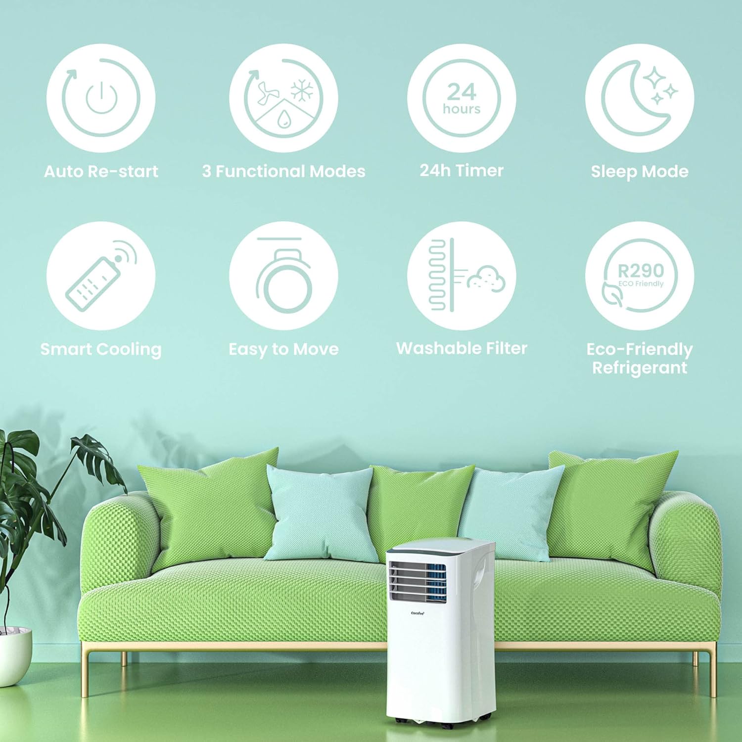 Comfee MPPH-09CRN7 mobile Klimaanlage 9000 BTU 2,6 kW Follow Me R290 Klasse A bis 33m²
